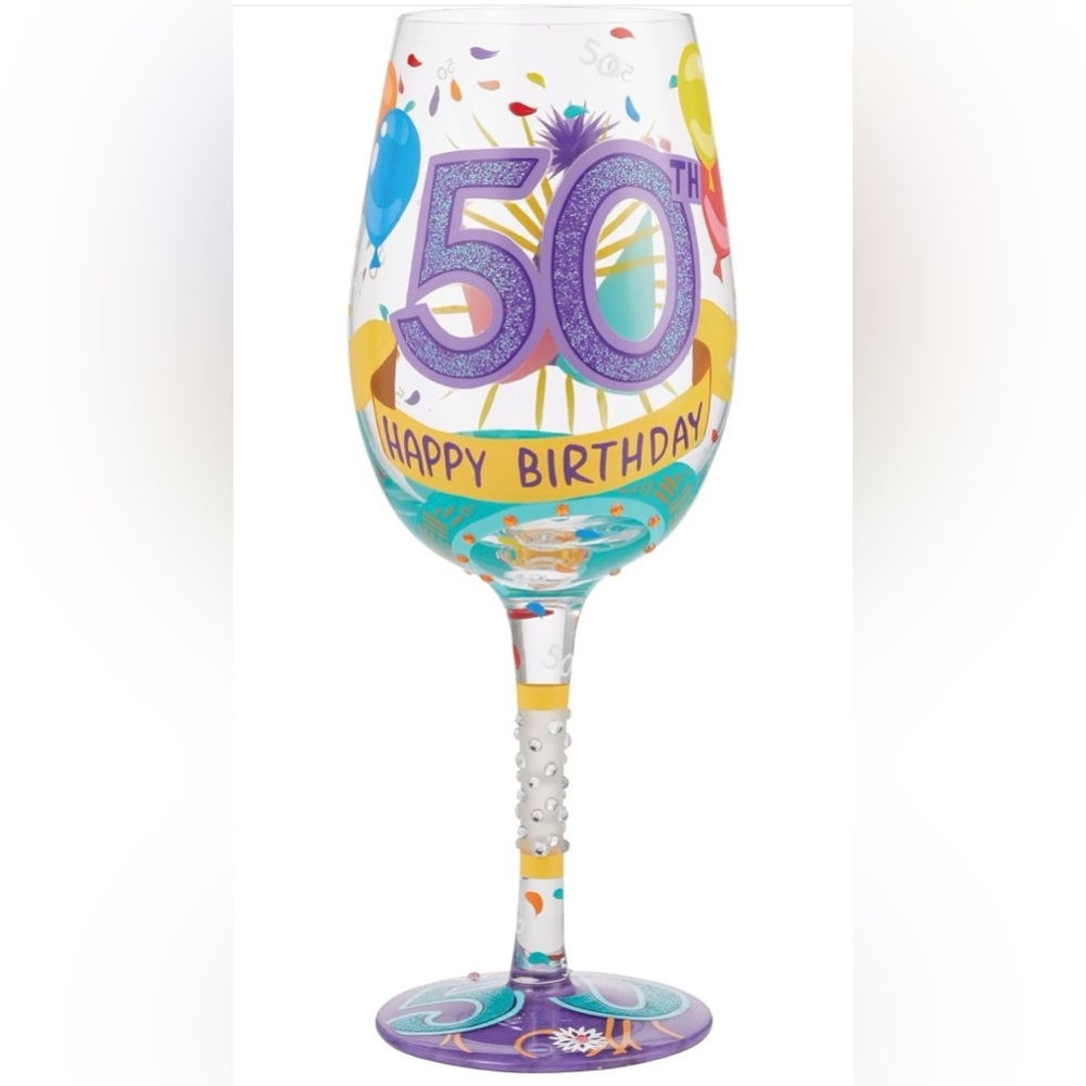 Happy 50th Birthday Hand-Painted Artisan Wine Glass